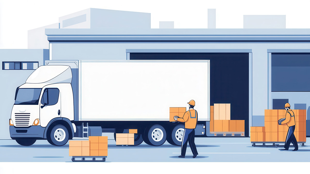 A graphic of workers moving boxes into a white truck in El Paso.