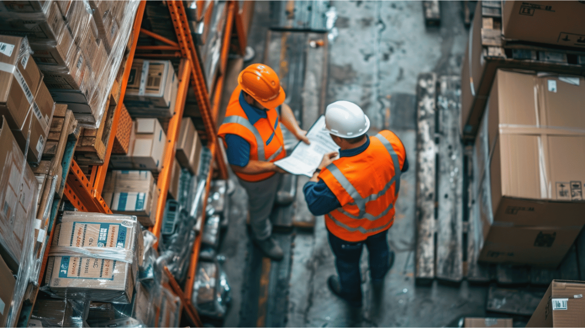 Workers inside a warehouse